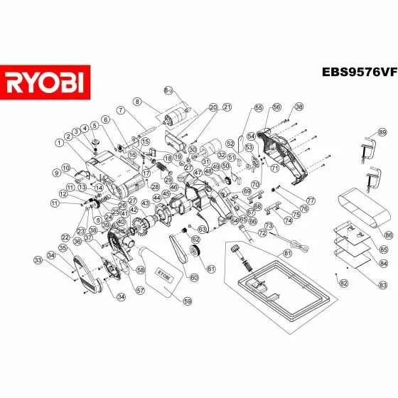 Buy A Ryobi EBS9576VF Spare part or Replacement part for Your Belt Sander and Fix Your Machine Today