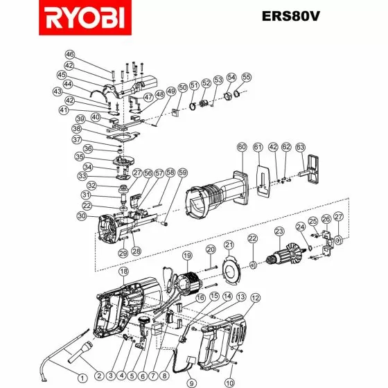 Ryobi ERS80V Spare Parts List Type: 5133000114