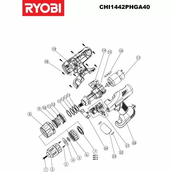 Ryobi CHI1442PHGA40 GEAR BOX ASSY Item discontinued (5131006537) Spare Part Serial No: 5133001188