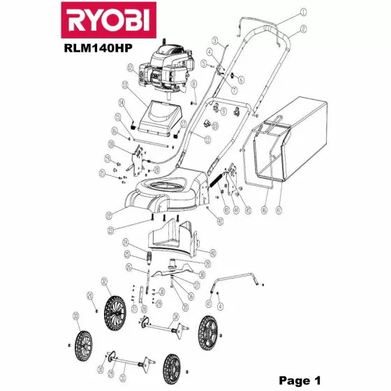 Ryobi RLM140HP Spare Parts List 