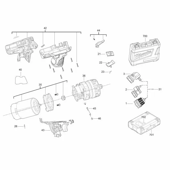 Milwaukee M12 BD ANGLE ATTACHMENT M12 BDDX-OA -1pc 4932430432 Spare Part Serial No: 4000447170