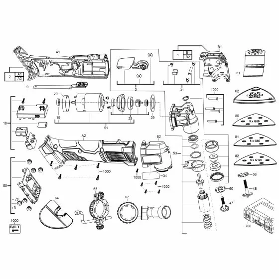 Milwaukee M18 BMT GEAR BOX KIT 4931436194 Spare Part Serial No: 4000446204 Exploded Diagram