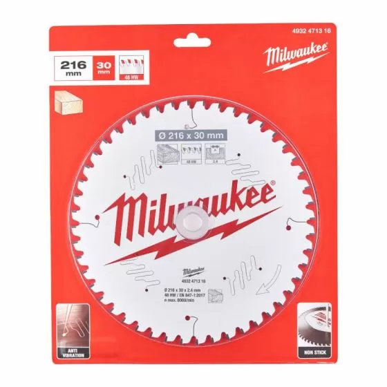 Milwaukee 216mm x 30mm 48T Wood Cutting Circular Saw Blade 4932471316 