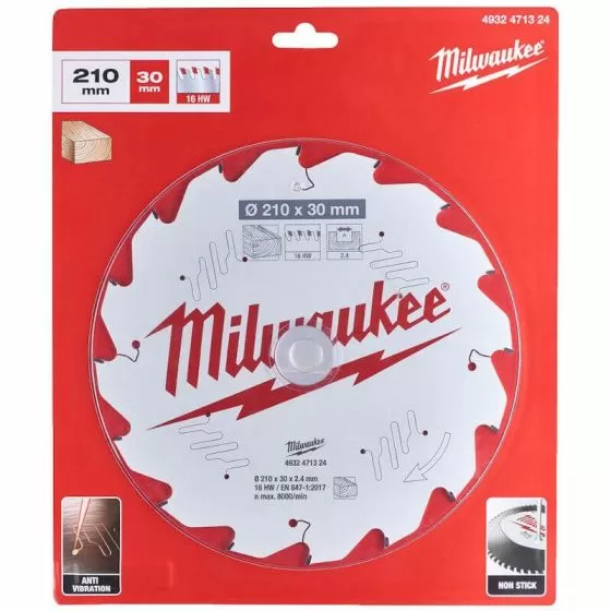 Milwaukee 210mm x 30mm 16T Wood Cutting Circular Saw Blade 4932471324 