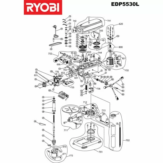 Ryobi EDP5530L Spare Parts List Type: 5133000227
