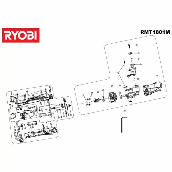 Ryobi RMT1801M Spare Parts List Type: 5133001155