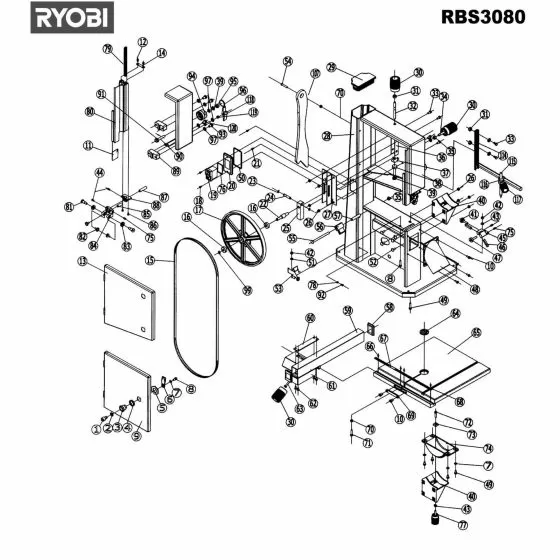 Ryobi RBS3080 Spare Parts List Type: 5133000281
