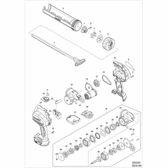 Buy A Makita BCG140 HOUSING SET BCG140 187616-9 Spare Part and Fix Your Caulking Gun Today