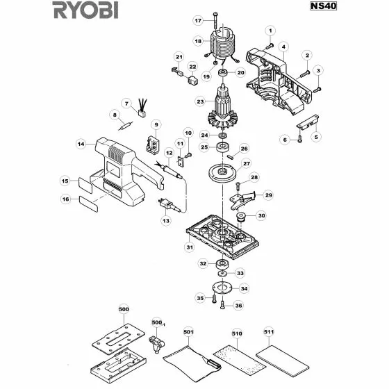 Buy A Ryobi NS40 Spare part or Replacement part for Your Orbital Sander and Fix Your Machine Today