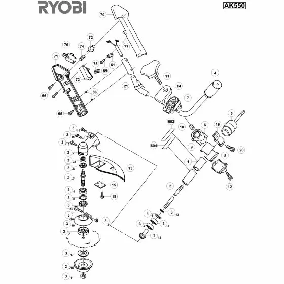 Ryobi AK550 Spare Parts List Type: 1000017492