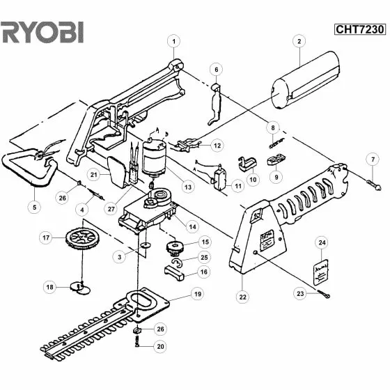 Buy A Ryobi CHT7230 Spare part or Replacement part for Your Cordless Hedge Trimmer and Fix Your Machine Today