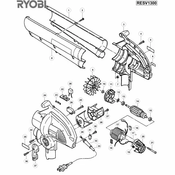 Buy A Ryobi RESV1300 Spare part or Replacement part for Your Blower and Fix Your Machine Today
