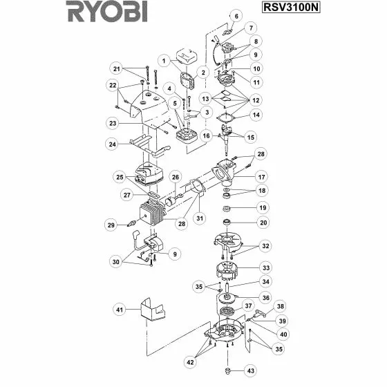 Ryobi RSV3100N Spare Parts List Type: N1000021178