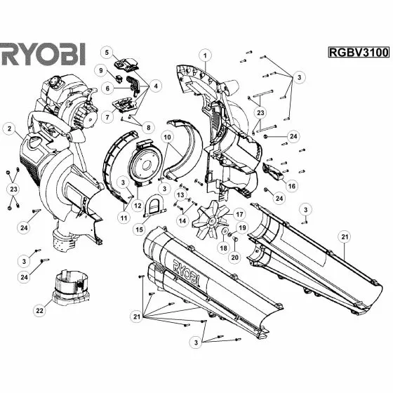 Ryobi RGBV3100 Spare Parts List Type: 15133000914