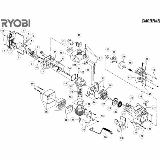 Ryobi 340RB Spare Parts List Type: 31000013694