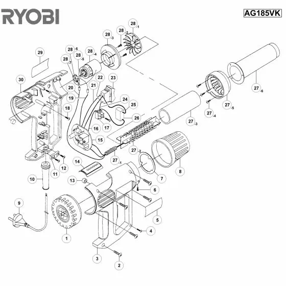 Buy A Ryobi AG185VK Spare part or Replacement part for Your Heatgun and Fix Your Machine Today