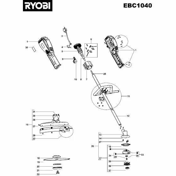 Ryobi EBC1040 Spare Parts List 