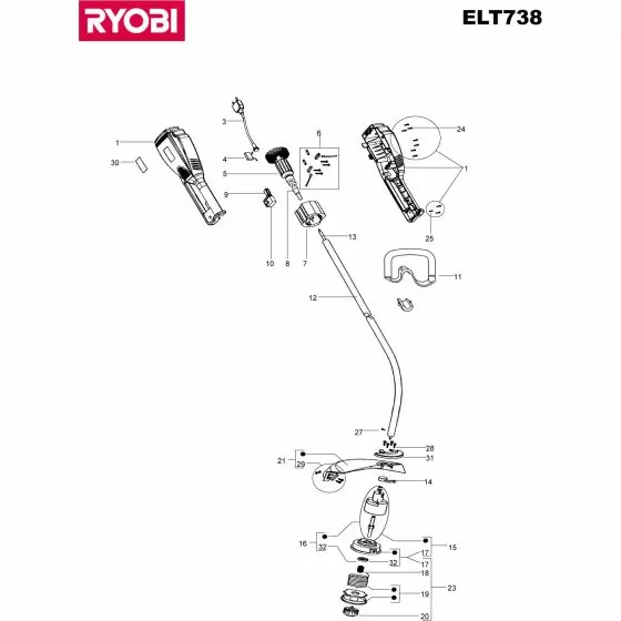 Ryobi ELT738 Spare Parts List 