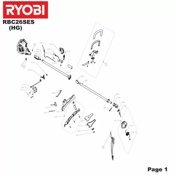 Ryobi RBC26SES Type No: 5133001654 Spare Part List 