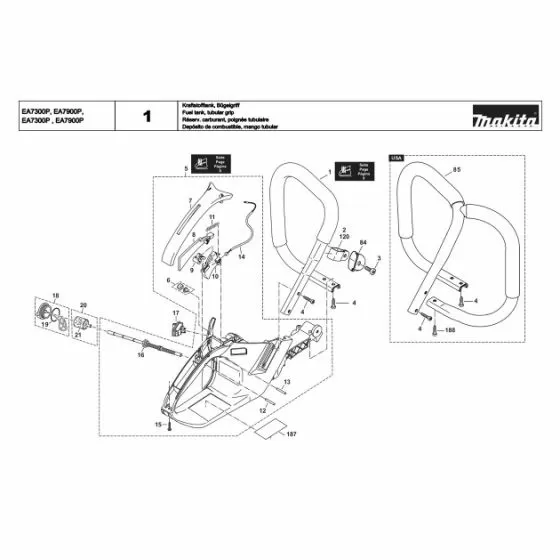 Makita EA7300 Spare Parts List