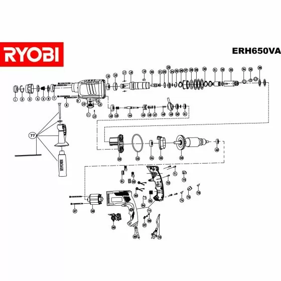 Buy A Ryobi ERH650VA Spare part or Replacement part for Your Rotary Hammer and Fix Your Machine Today