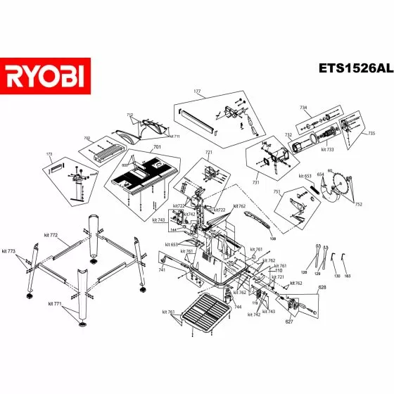 Ryobi ETS1526AL Spare Parts List Type: 5133000134 