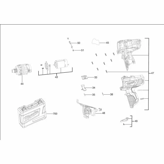 Buy A Milwaukee M12 BD MOTOR ASSEMBLY 4931435971 Spare Part Serial 4000441901