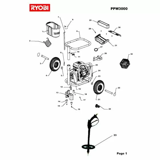 Ryobi PPW3000 Spare Parts List Type: 15133000028