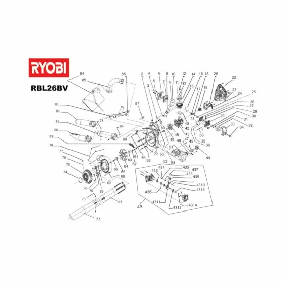 Ryobi RBL26BV Spare Parts List 