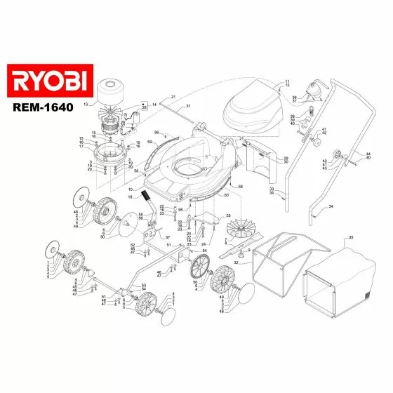 Ryobi REM1640 COPERCHIO COVER REM1640 Item discontinued Spare Part 