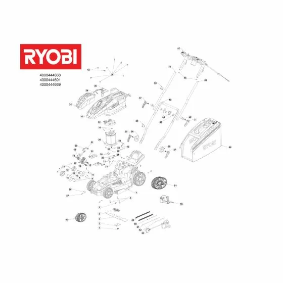 Ryobi RLM18C36H225 UPPER STEEL TUBE LEFT 5131036287 Spare Part Type: 513300587 Exploded Parts Diagram
