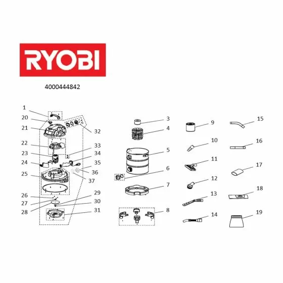 Ryobi RVC1530IPTG TANK 5131037882 Spare Part Serial No: 4000444842