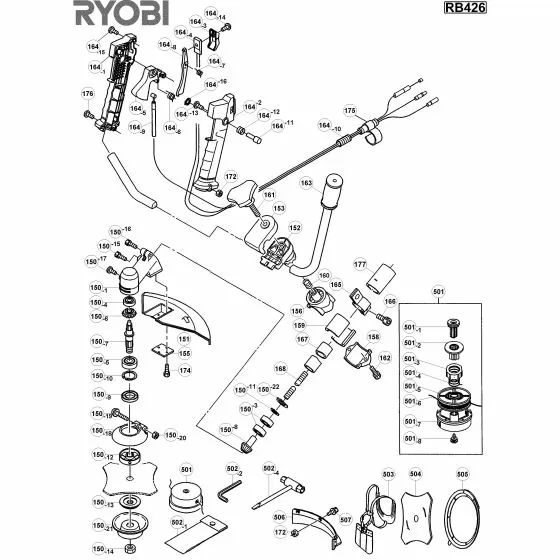 Ryobi RB426 Type No: 1000025420 Spare Parts List 