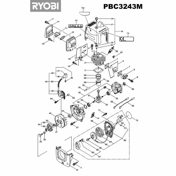 Ryobi PBC3243M Type No: 1000083908 Spare Parts List