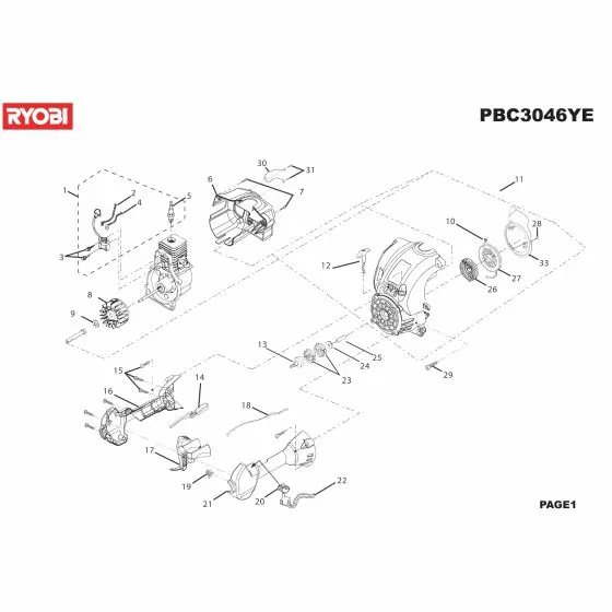 Ryobi PBC3046YE Type No: 1000019317 Spare Parts List 