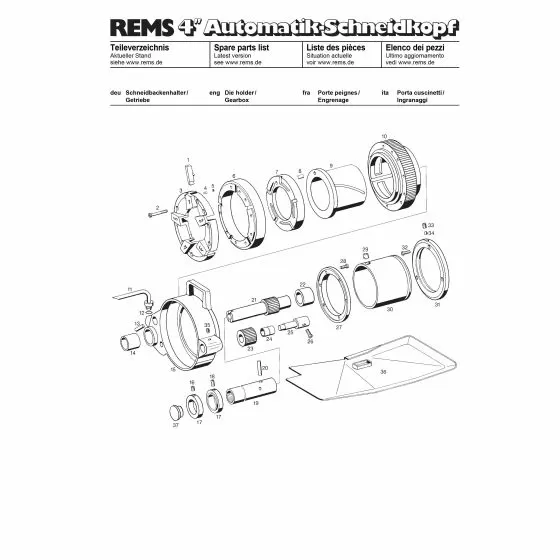 REMS 4'' Auto Die Head Clamping Chuck Clamping lever Complete 753306 Spare Part Exploded Parts Diagram