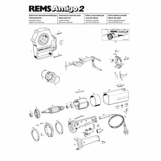 REMS Amigo 2 Housing Complete 230/110 V 545025 R220 Spare Part Exploded Parts Diagram
